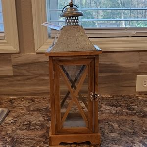 Wooden Lantern w/ Galvanized Top